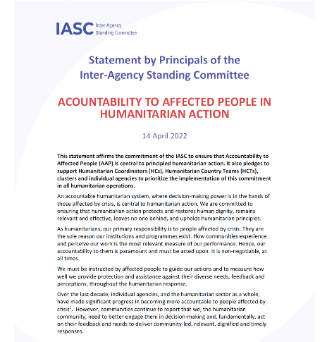 IASC Statement on Accountability to Affected People (AAP)