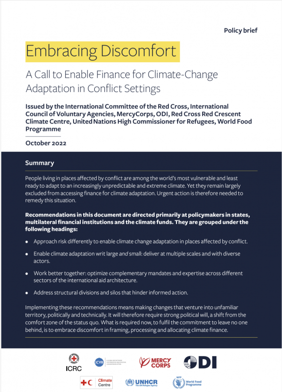 Embracing Discomfort – A call to enable Finance for Climate-change Adaptation in Conflict Settings